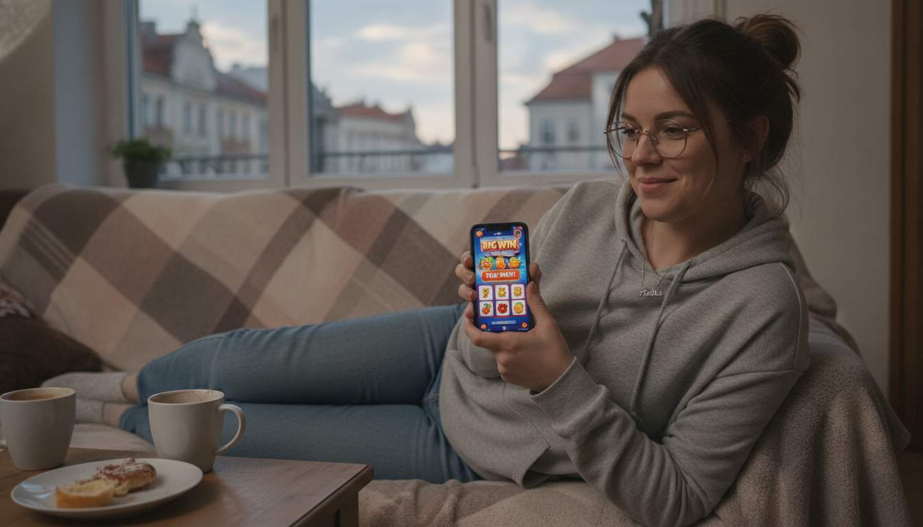 A woman from Poland enjoying a slot game